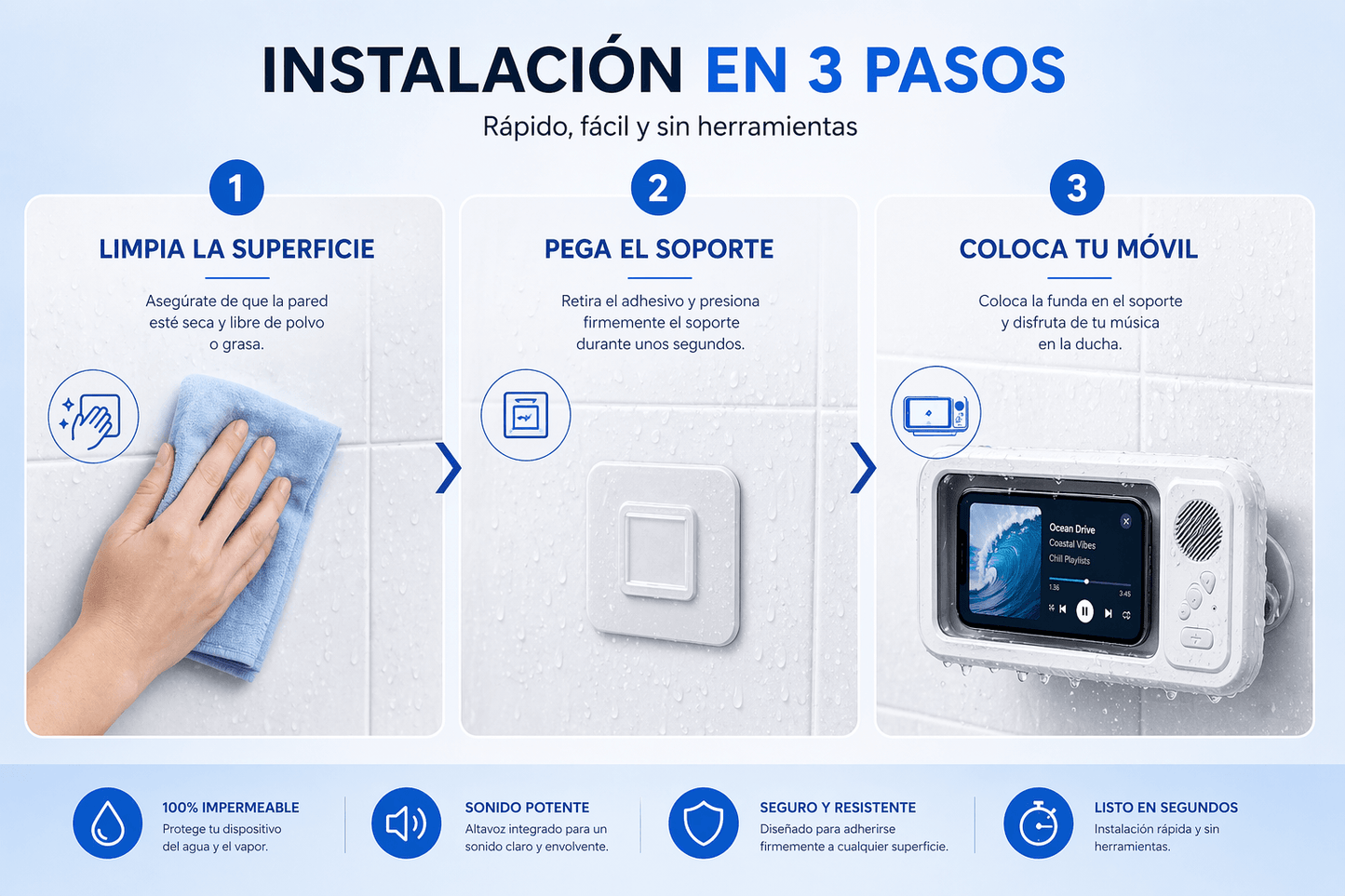 SoundShower™ — Música en la Ducha Sin Arriesgar Tu Móvil"